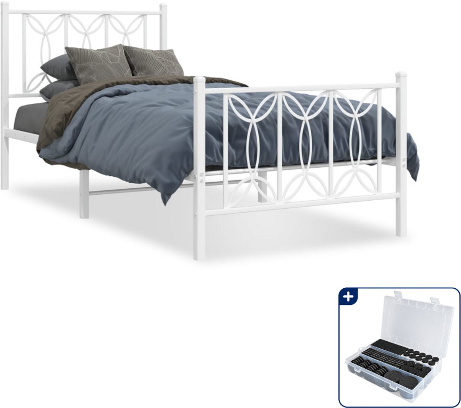 vidaXL bedframe - 75 x 190 cm - staal - wit - Inclusief antikrasvilt 177-delig