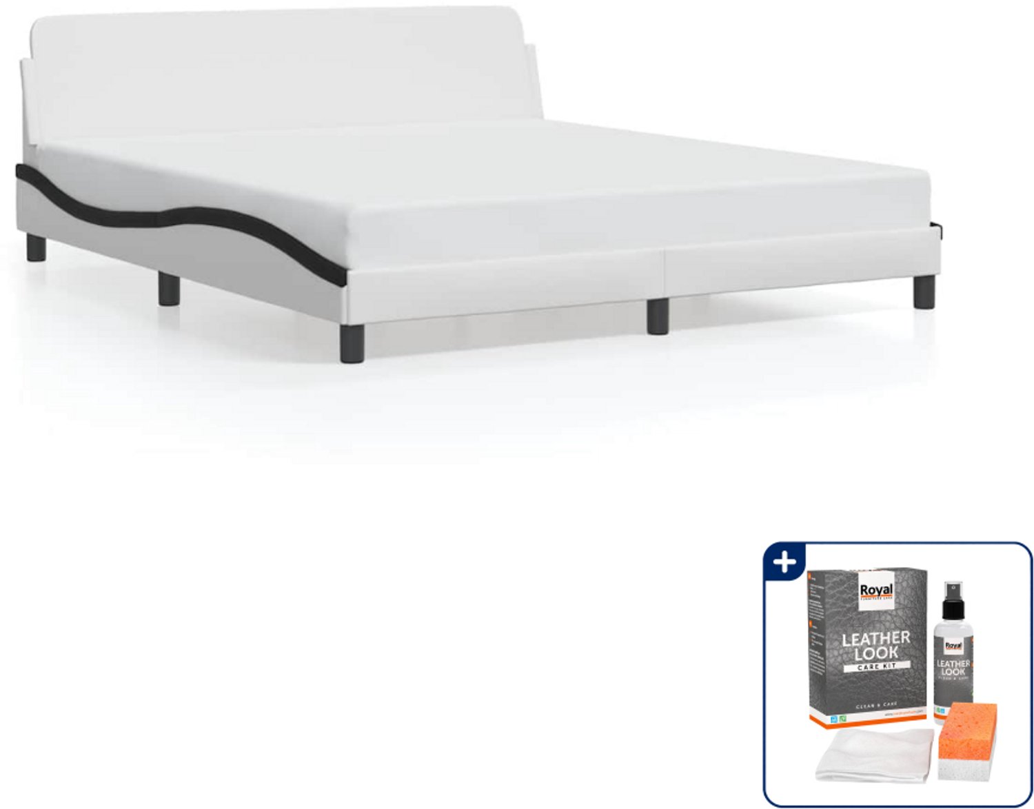 vidaXL Dover bedframe - Kingsize - 180 x 200 cm - wit en zwart - Inclusief onderhoudsset voor kunstleer 150 ml