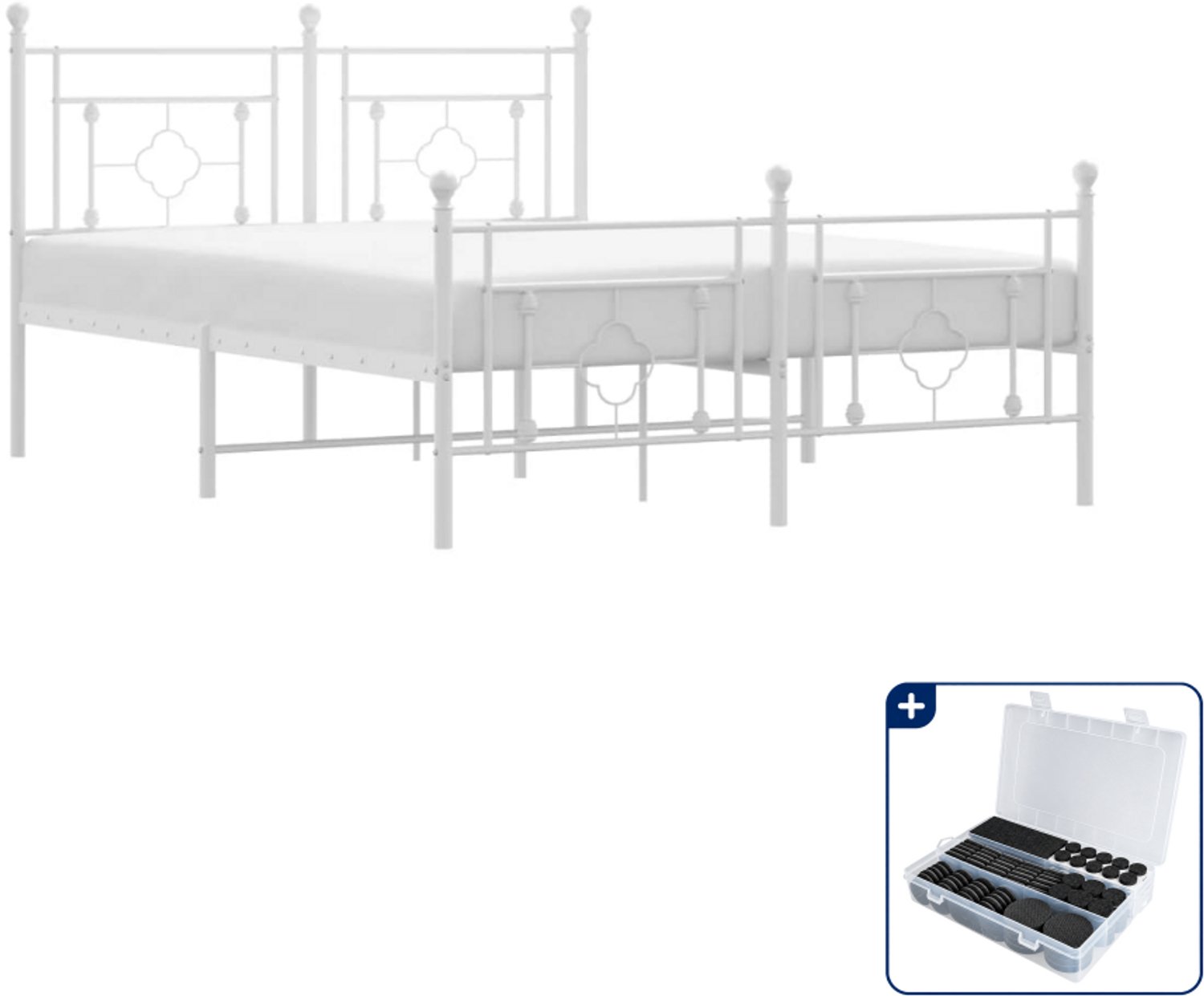 vidaXL bedframe 140 x 190 cm - metaal - wit - Inclusief antikrasvilt 177-delig