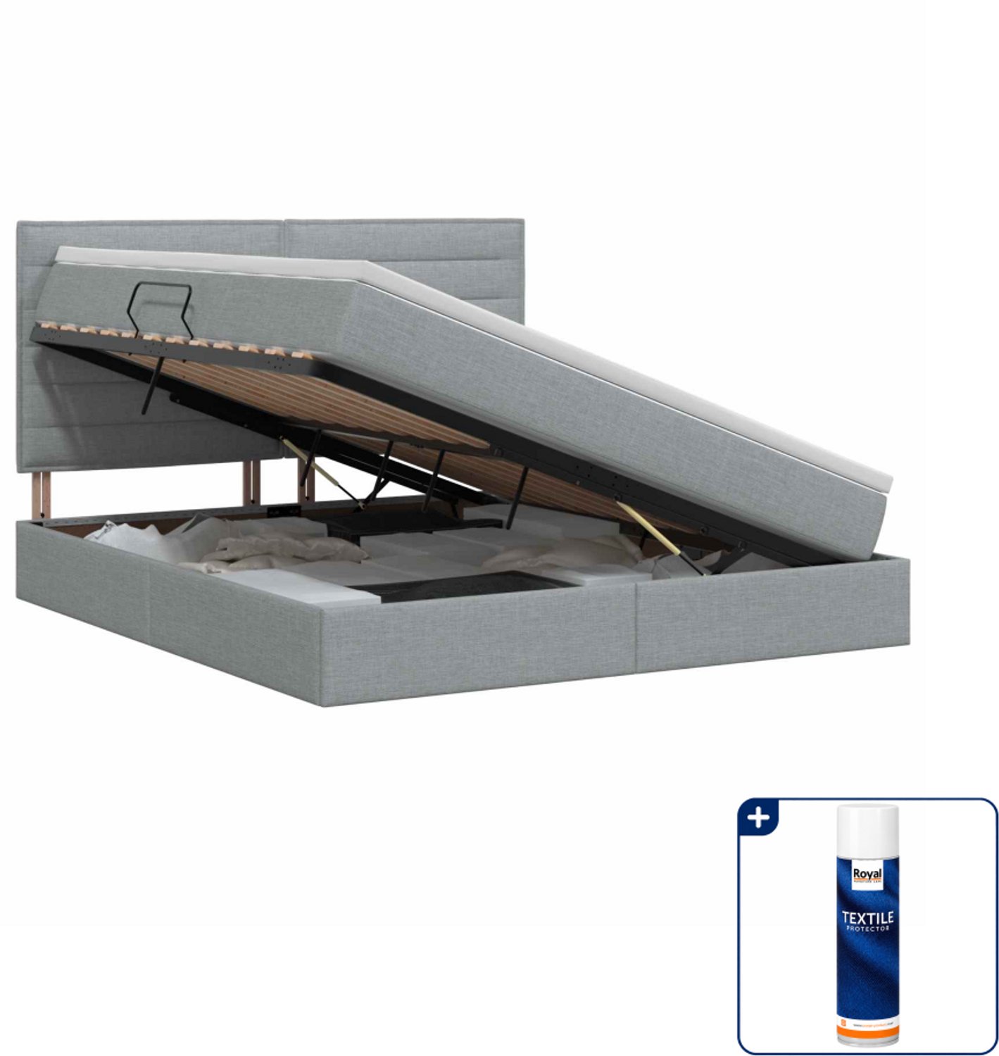 vidaXL opbergbed met matras - Queensize - 160 x 200 cm - lichtgrijs - Inclusief textielbeschermer 500 ml