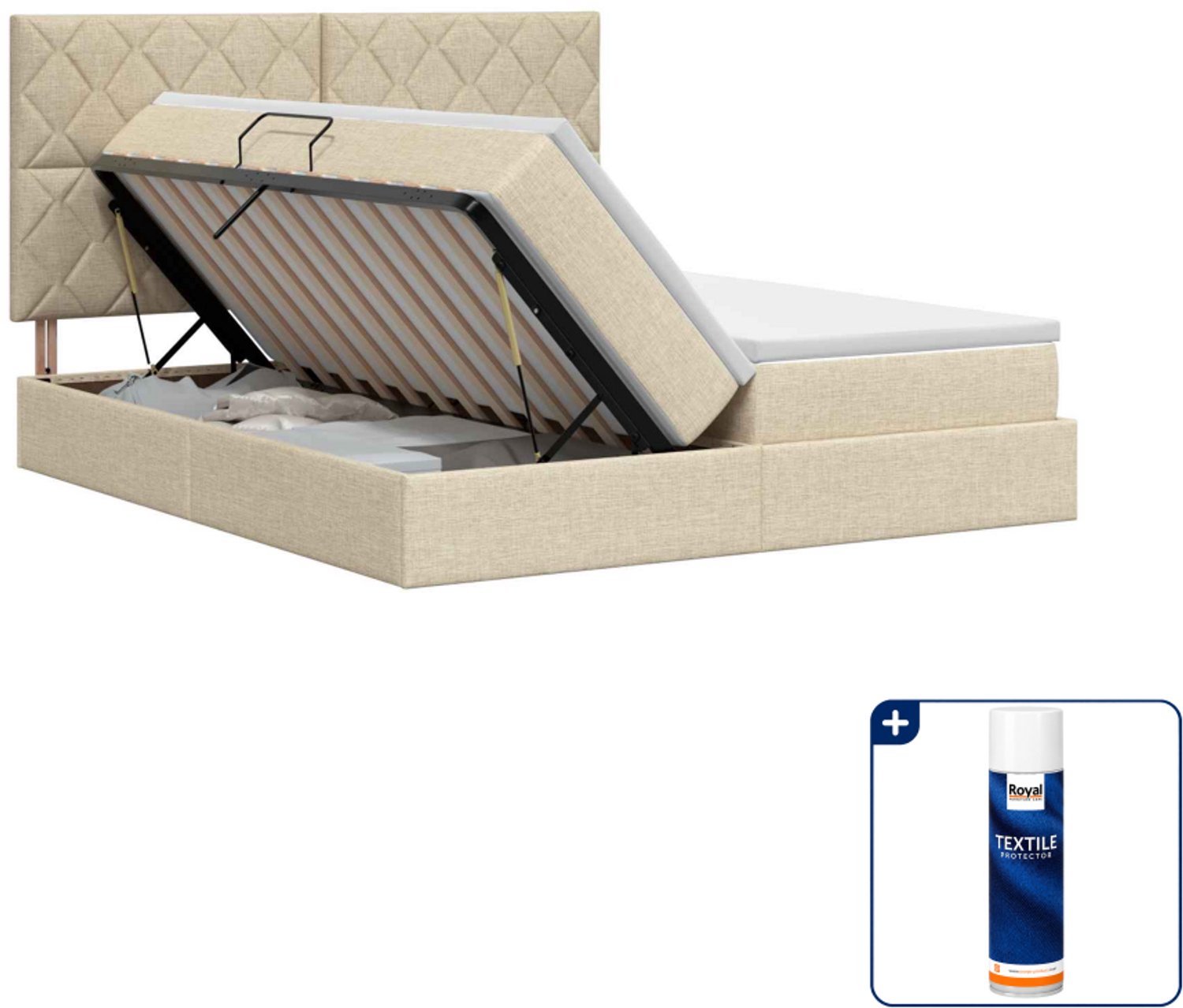 vidaXL Kingsize opbergbed - 180 x 200 cm - crèmekleurig - Inclusief textielbeschermer 500 ml