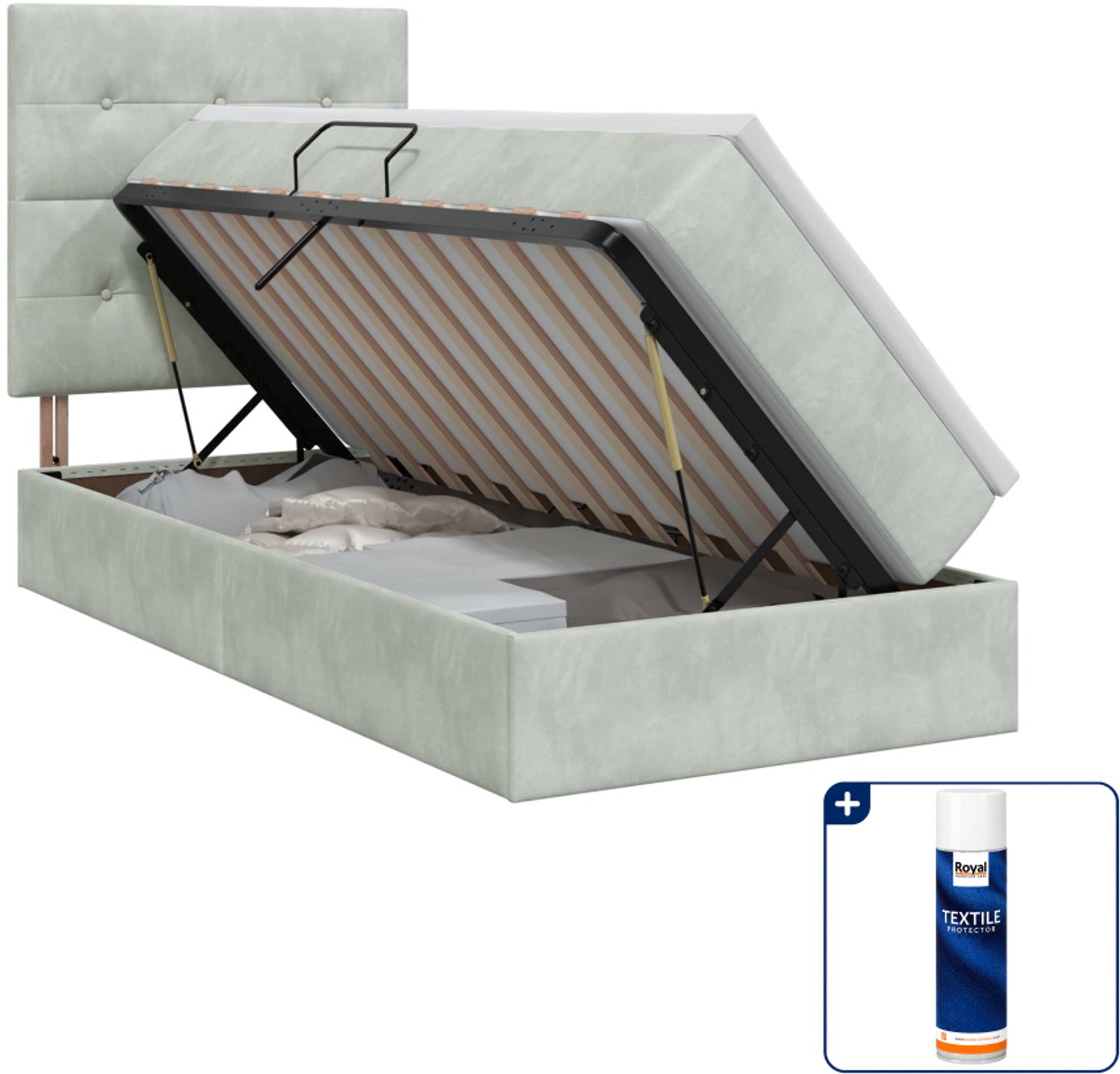 vidaXL Opbergbed met matras - 100 x 200 cm - lichtgrijs - Inclusief textielbeschermer 500 ml