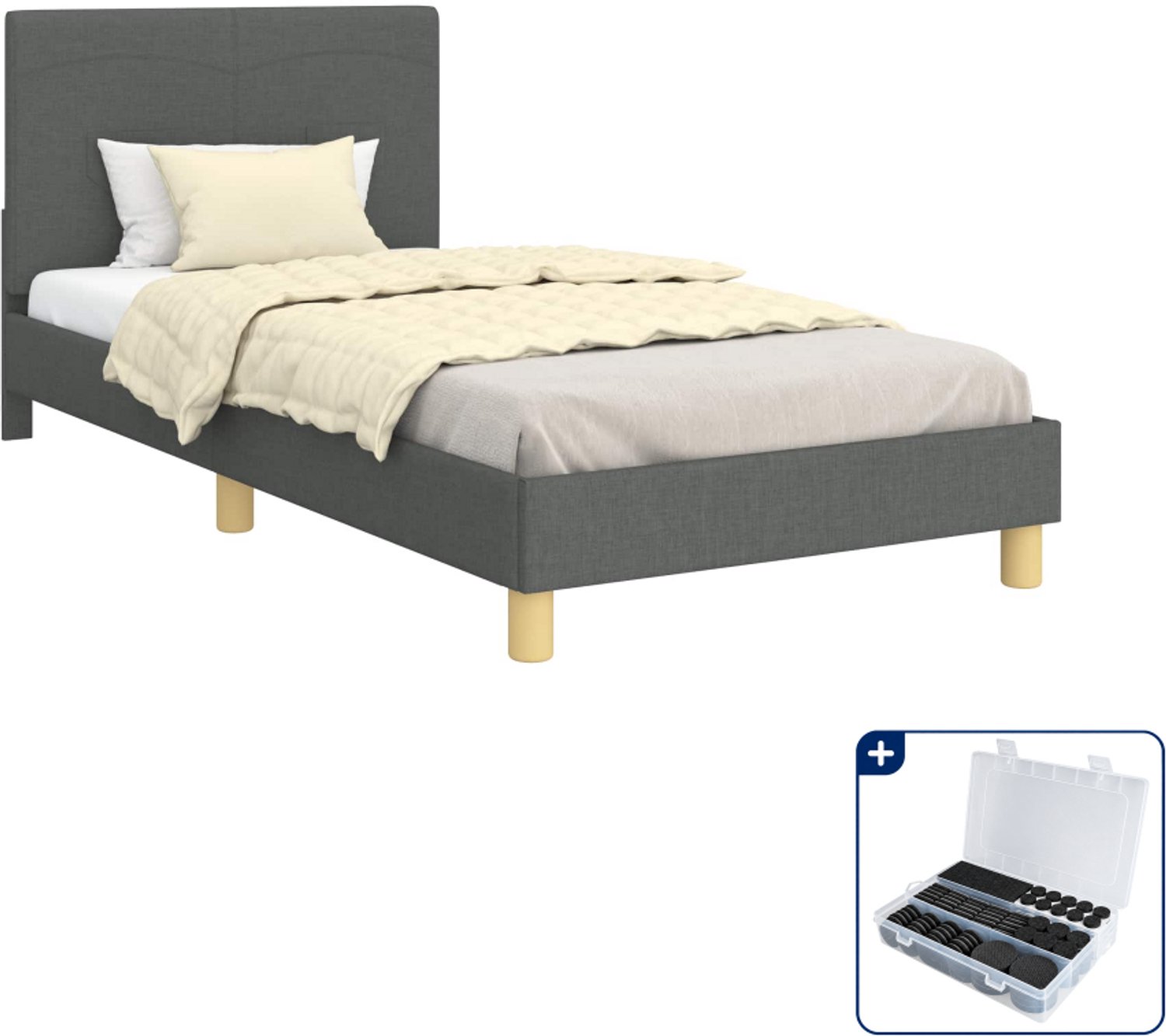 vidaXL kinderbed - 90 x 200 cm - bewerkt hout - donkergrijs - Inclusief antikrasvilt 177-delig