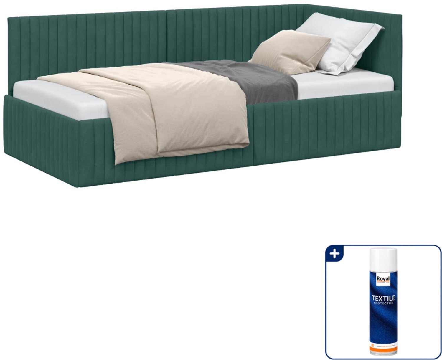 vidaXL hoekbedframe - 90 x 200 cm - fluweel - donkergroen - Inclusief textielbeschermer 500 ml