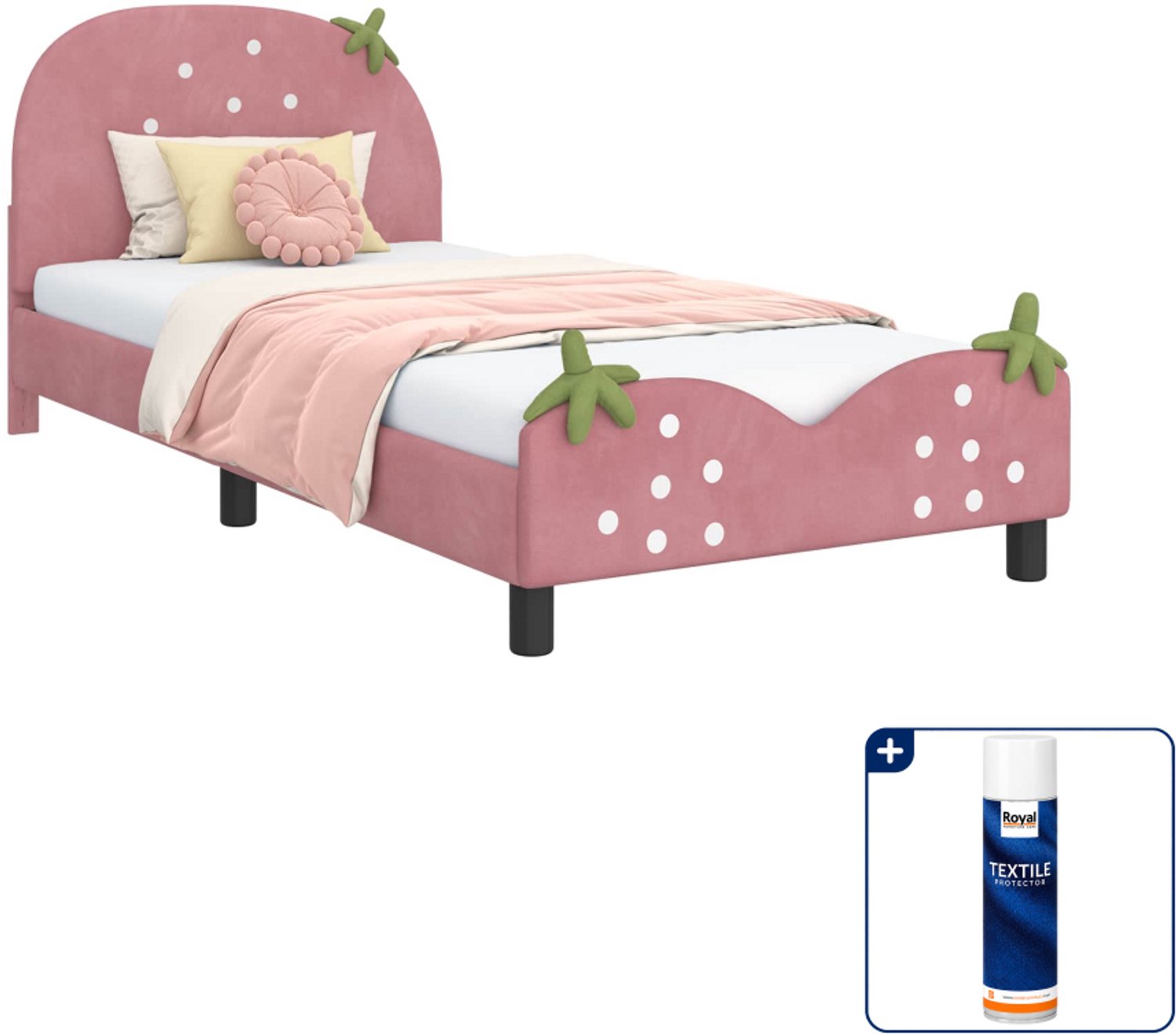 vidaXL kinderbedframe - 90 x 190 cm - fluweel - roze - Inclusief textielbeschermer 500 ml