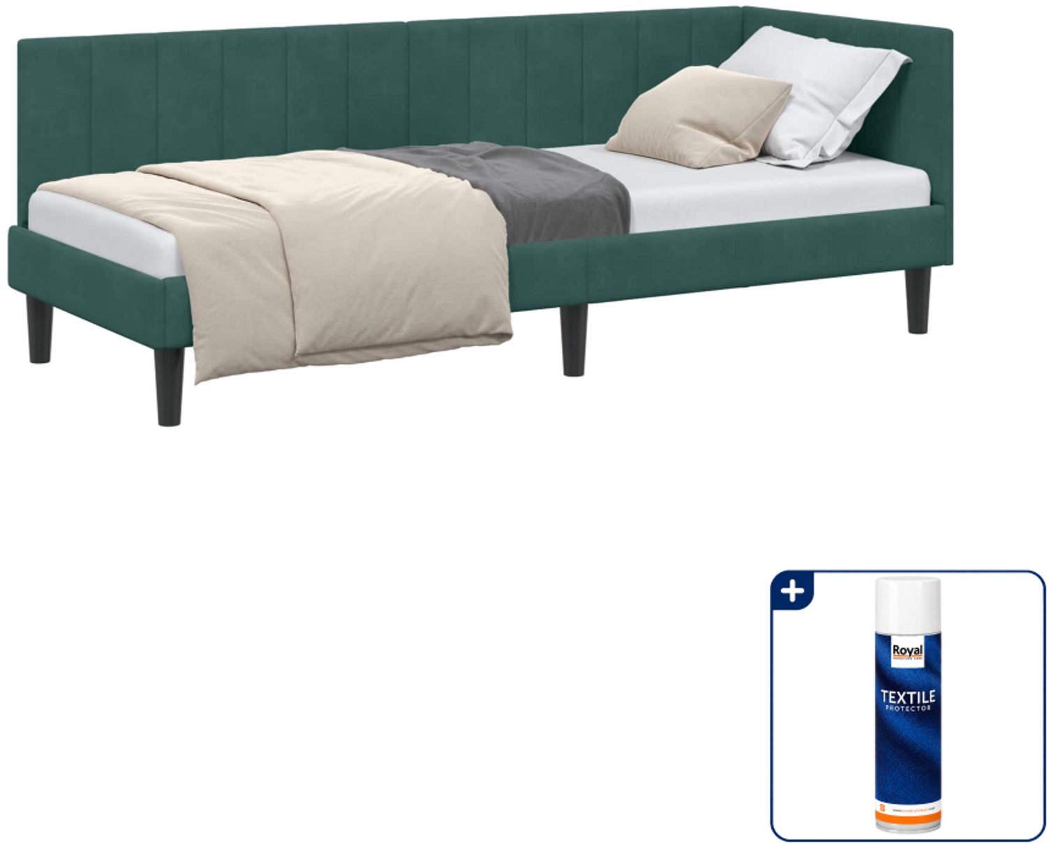 vidaXL hoekbedframe - 80 x 200 cm - fluweel - donkergroen - Inclusief textielbeschermer 500 ml