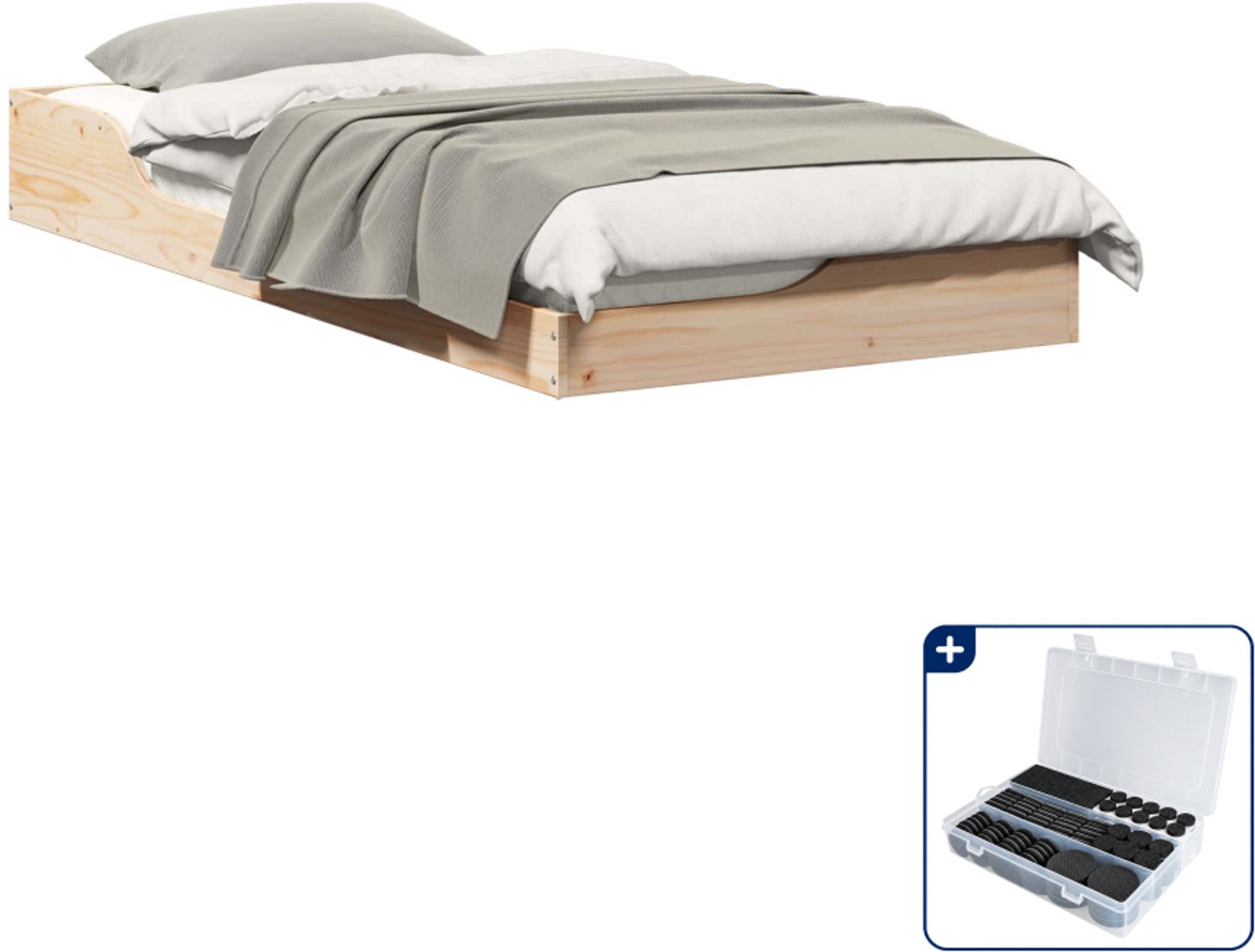 vidaXL Bedframe - 100 x 200 cm - massief grenenhout - bruin - Inclusief antikrasvilt 177-delig Beige