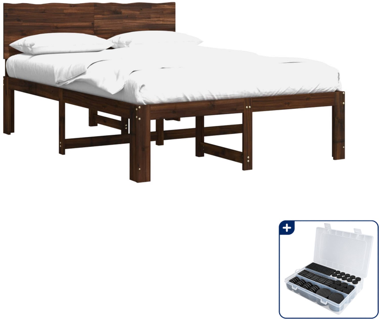 vidaXL bedframe ROSTOCK - 120 x 190 cm - massief acaciahout - donkerbruin - Inclusief antikrasvilt 177-delig