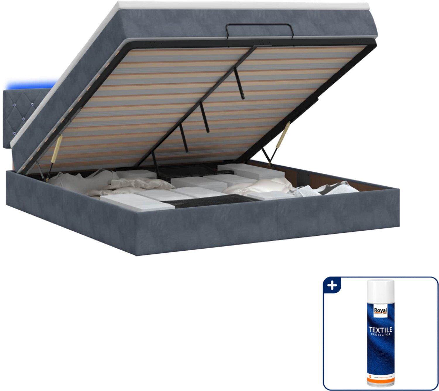 vidaXL ottoman bed met matras en led - 140 x 190 cm - donkergrijs - Inclusief textielbeschermer 500 ml