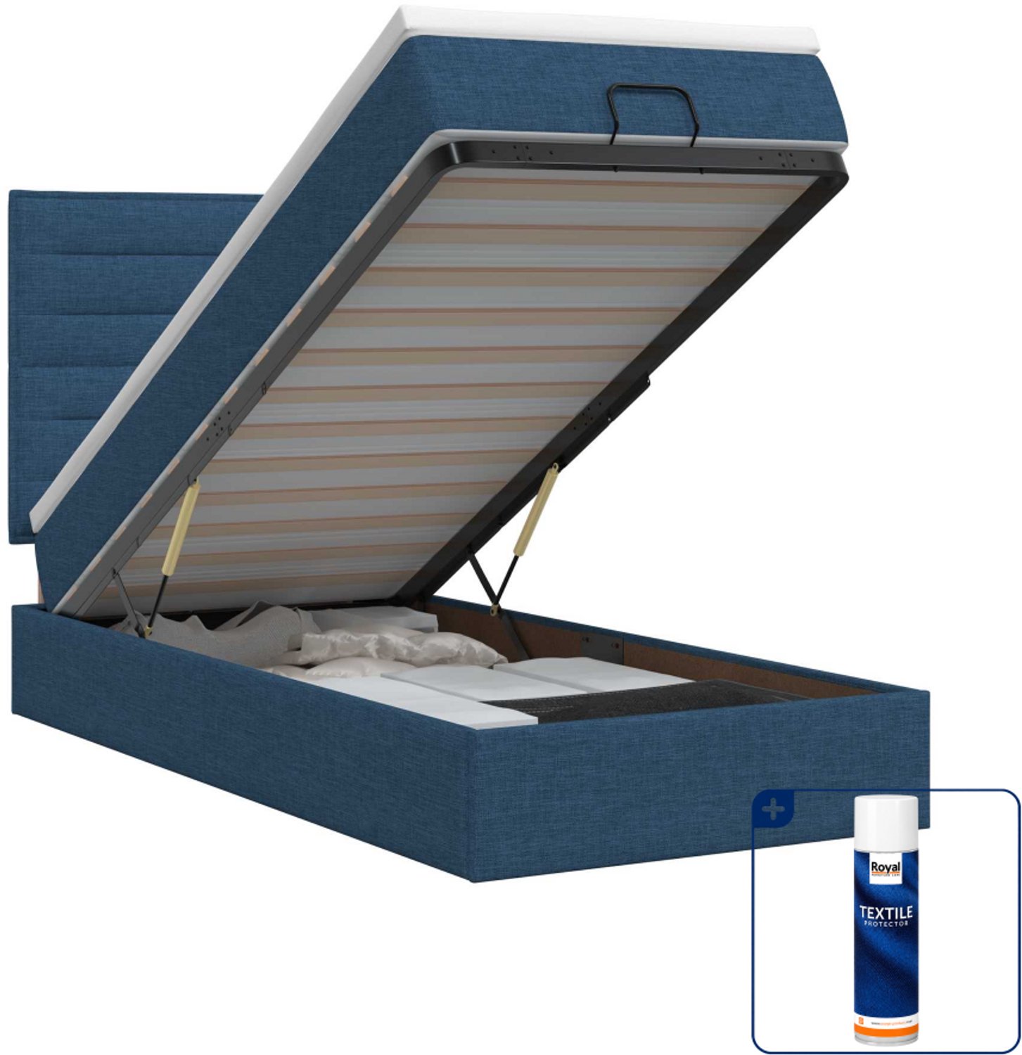 vidaXL ottoman bed - 90 x 190 cm - stof - blauw - Inclusief textielbeschermer 500 ml