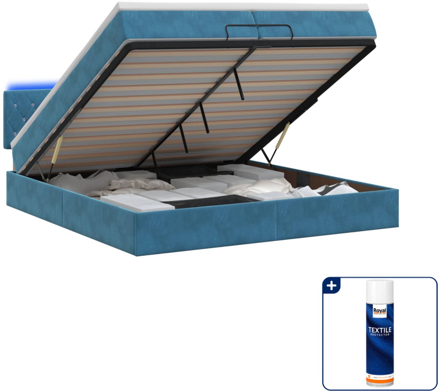 vidaXL ottoman bed - 200 x 200 cm - donkerblauw - Inclusief textielbeschermer 500 ml