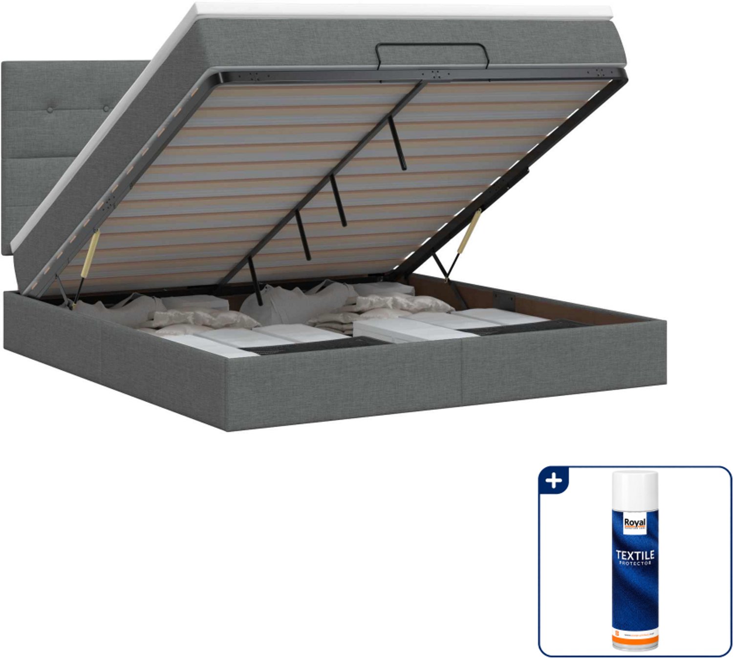 vidaXL ottoman bed met matras - 140 x 190 cm - stof - donkergrijs - Inclusief textielbeschermer 500 ml Donker Grijn