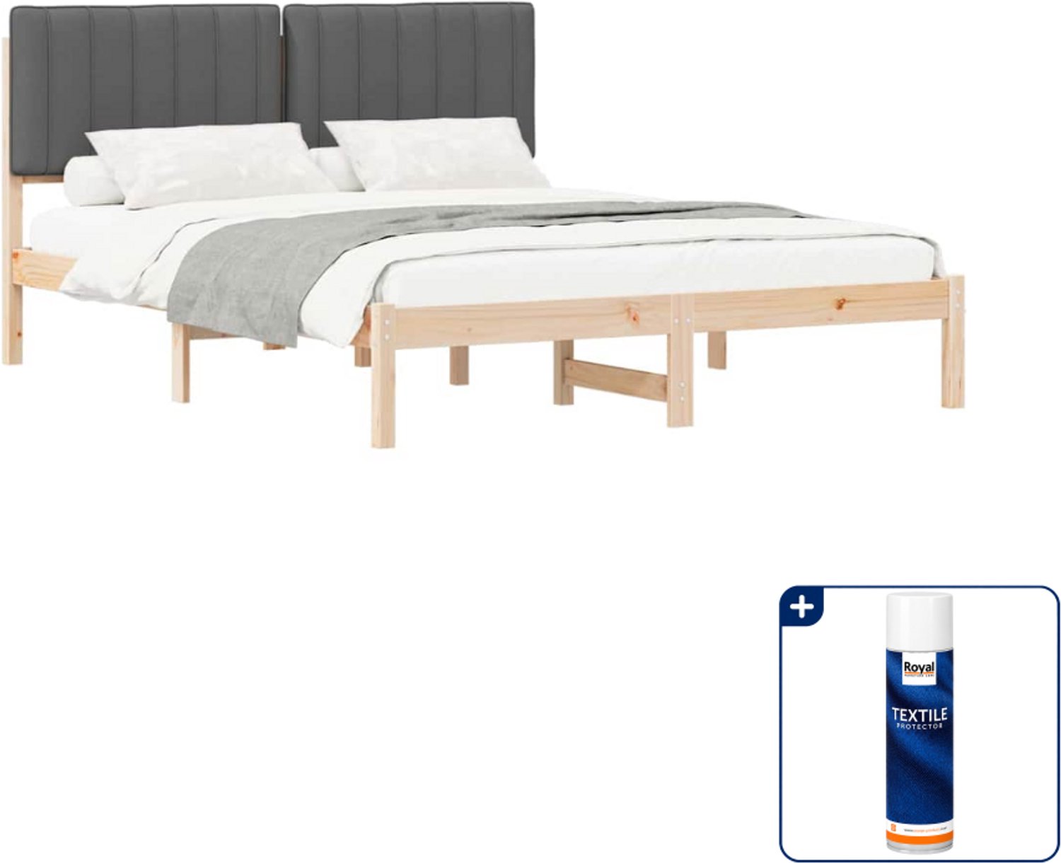 vidaXL bedframe 150 x 200 cm - donkergrijs - Inclusief textielbeschermer 500 ml