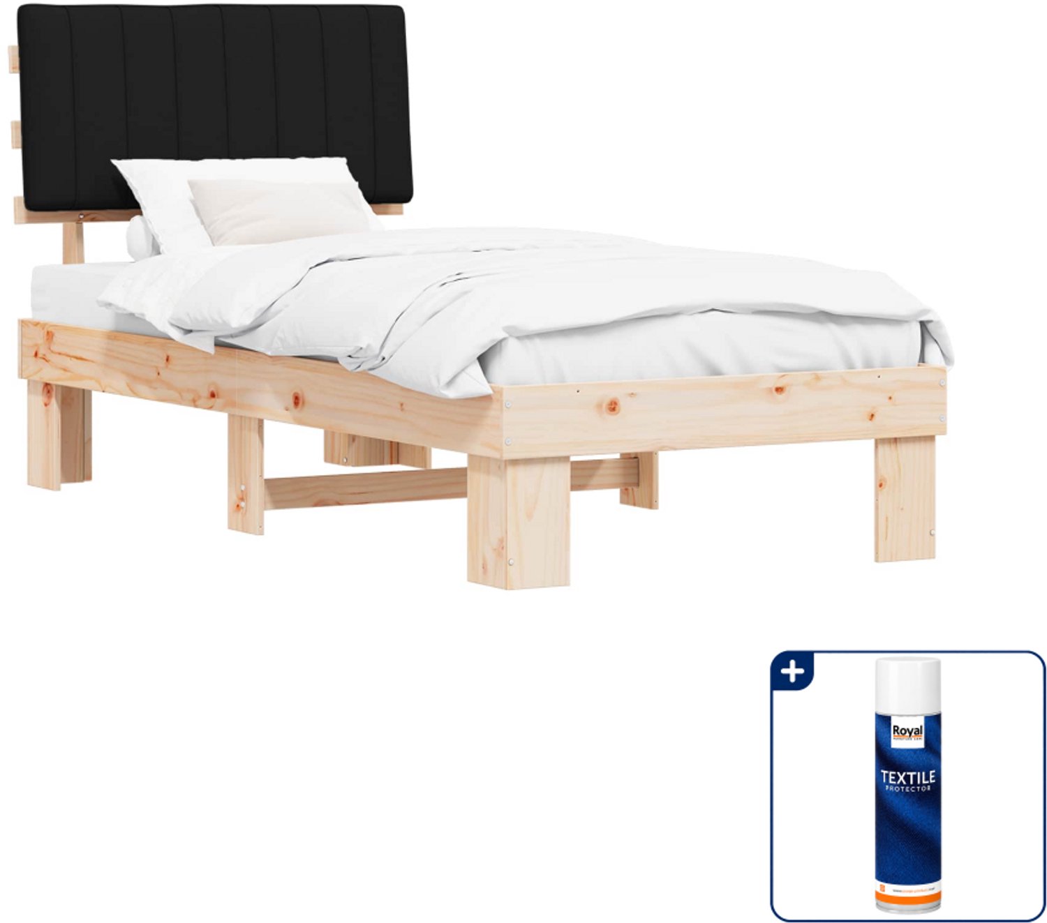 vidaXL Bedframe - 90 x 200 cm - massief grenenhout - zwart - Inclusief textielbeschermer 500 ml