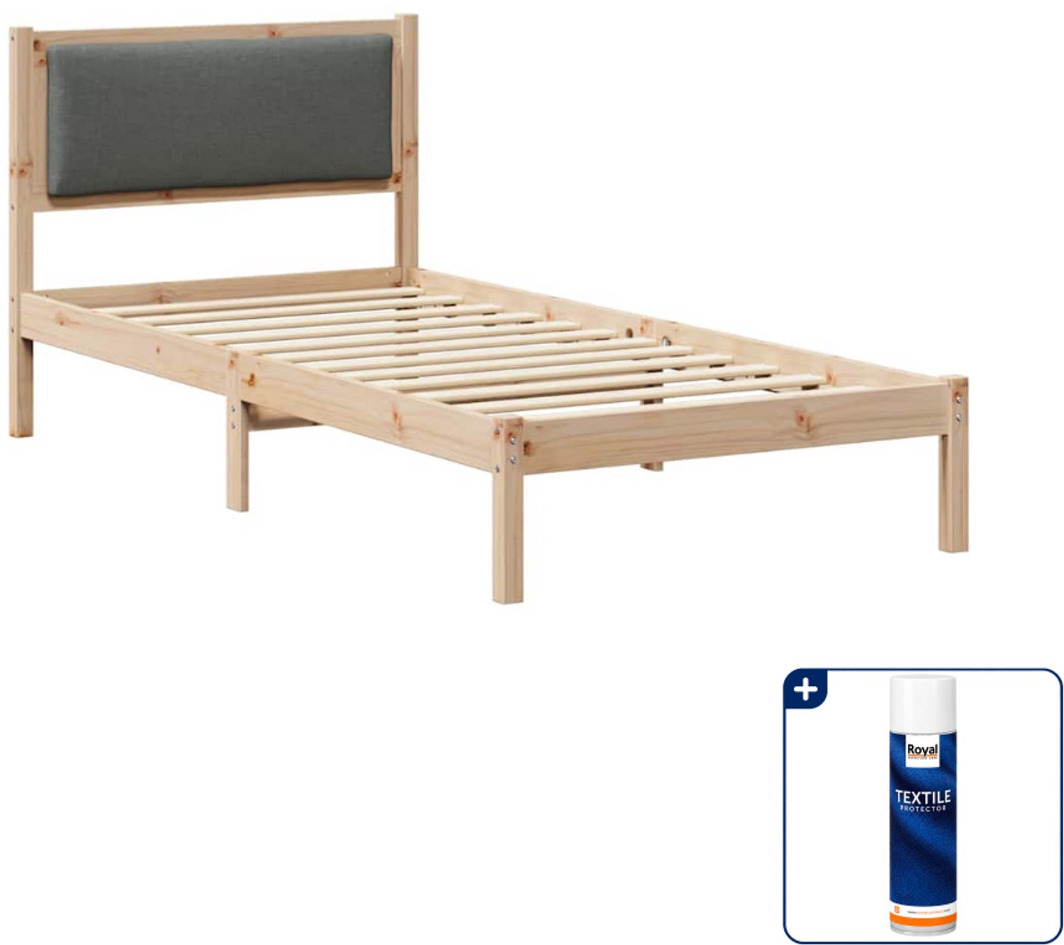 vidaXL Bedframe - 90 x 200 cm - massief grenenhout - donkergrijs - Inclusief textielbeschermer 500 ml