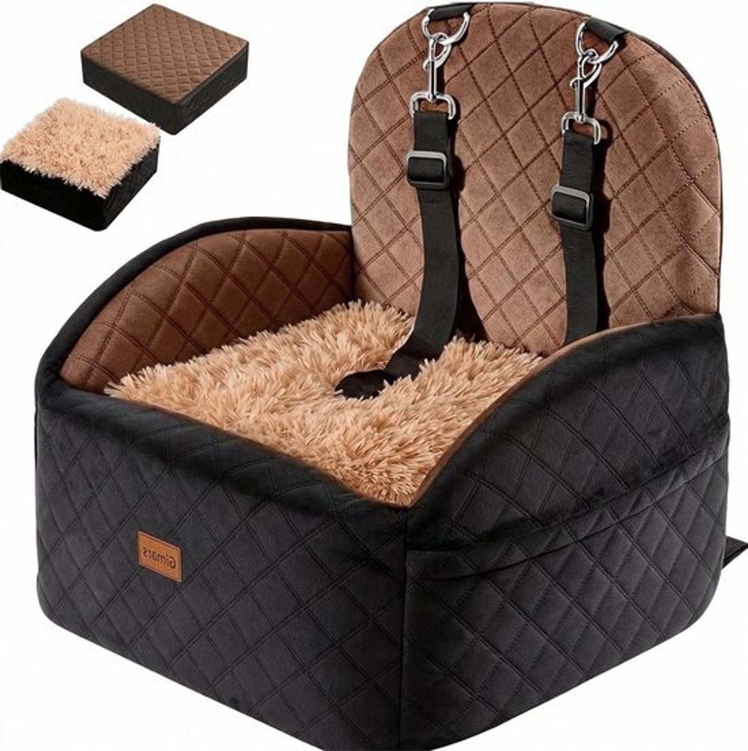 Autostoel voor huisdieren - Verhoogde reisstoel voor hond - Veilig reizen - Verhoogd zitcomfort - Tot 16 kg - Bruin