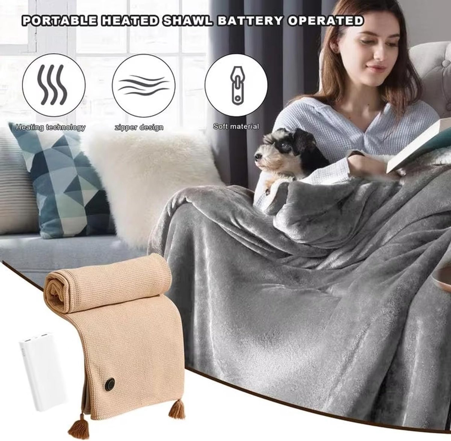 Draagbare verwarmde sjaal, verwarmde draagbare deken hoodie draadloos, verwarmde sjaal wraps voor vrouwen, verwarmde gooien deken elektrische, USB verwarming deken met 3 verwarmingsniveaus, 32X60 '' (groen) – foto 3