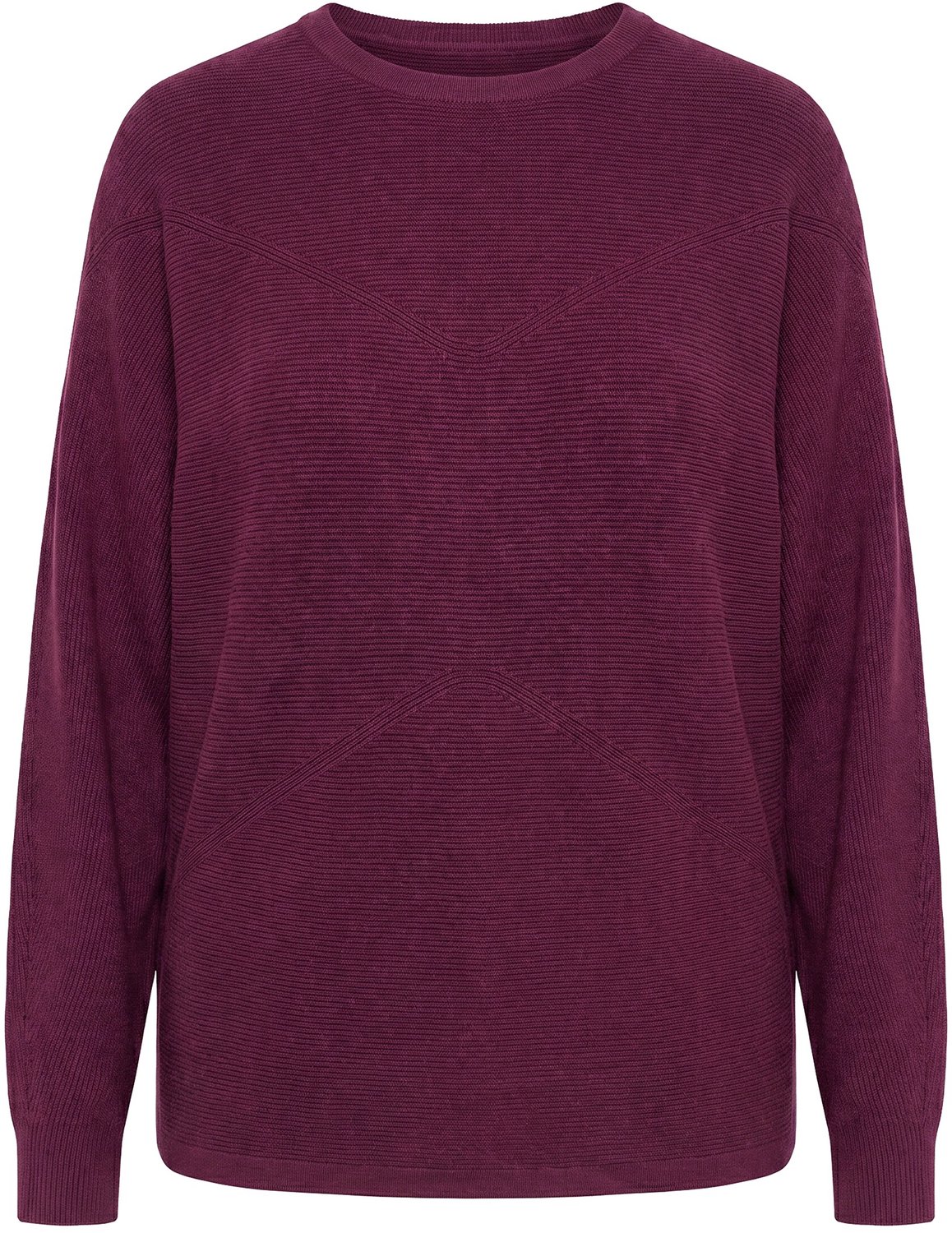 Ulla Popken - Dames - Trui dwarssteek ronde hals lange vleermuismouwen - Wijnrood - Maat 62+