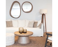 Atmooz Vivio Spiegel – 78 x 80 cm – Licht Walnoot – Organische Ronde Vorm – Eikenfineer Houten Rand – Decoratieve Wandspiegel – Design Spiegel voor Hal of Badkamer – Modern Organisch – Warm Houtlook – Asymmetrisch – Wanddecoratie
