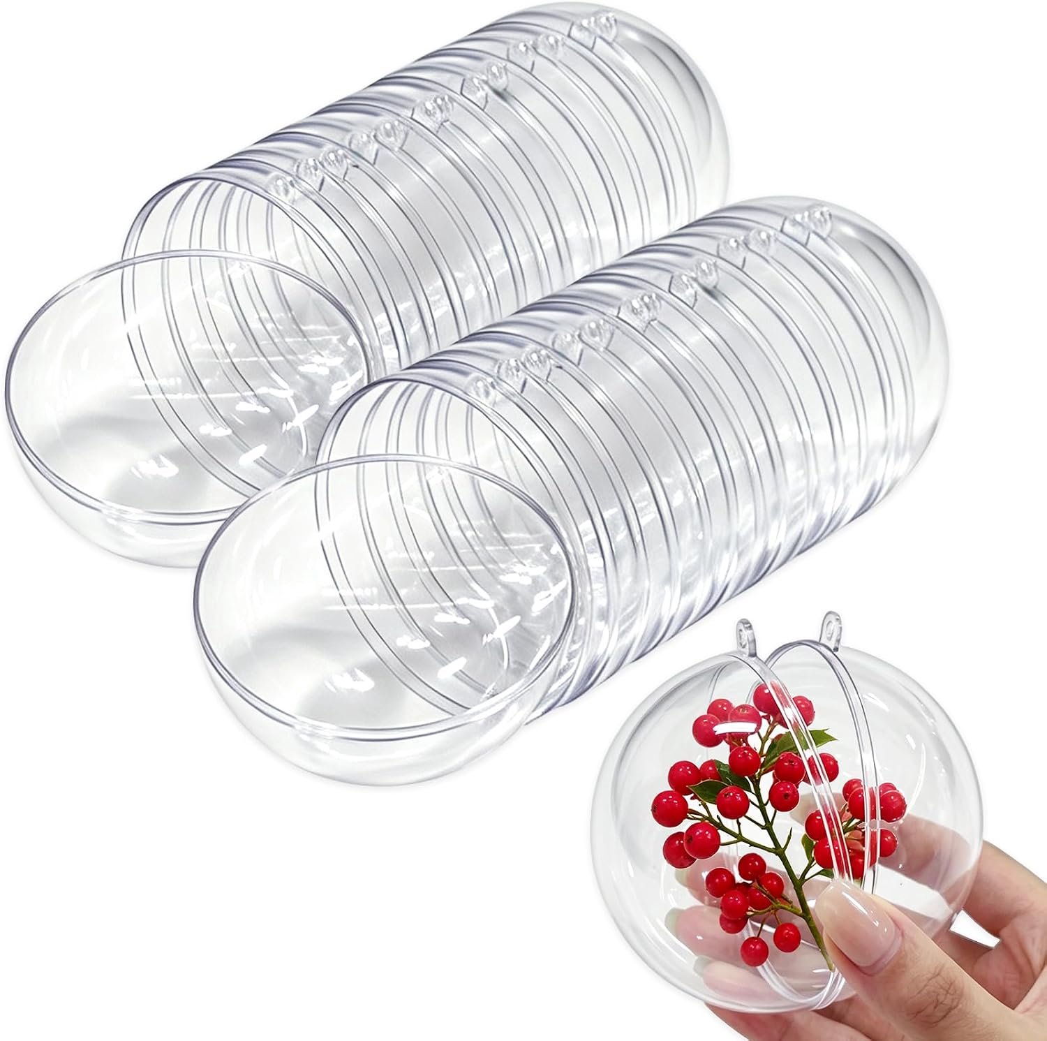 Transparante Kerstballen - Kerstballen om te Vullen - DIY Kerstballen - Vulbare Kerstballen - Kunststof Kerstballen - 8 cm - Set van 20 - Transparant
