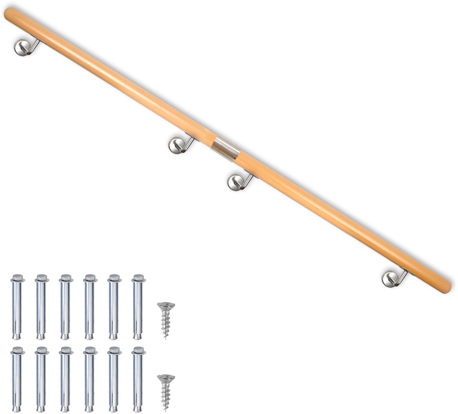 Beukenhouten trapleuning – Trapleuning / Wandleuning – Zijmontage – Lengte naar keuze: 50 – 500 cm