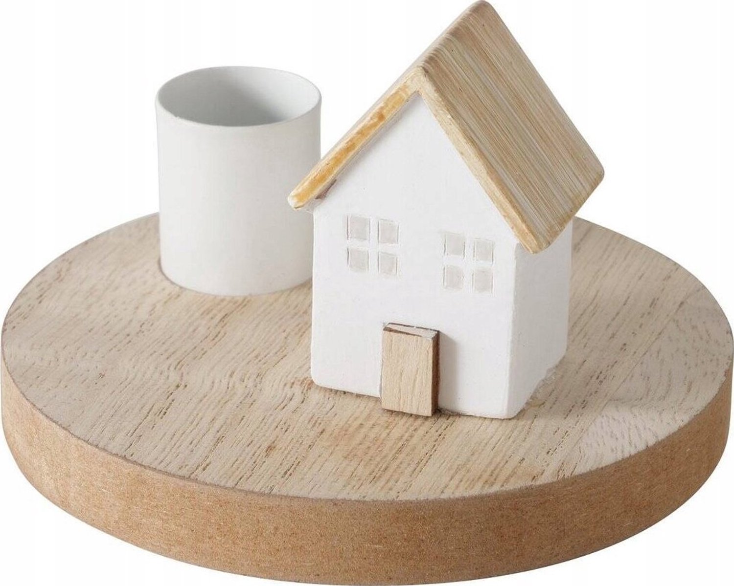 Boltze kandelaar Domicil - wit, met huisje op voet, hoogte 6,5 cm, voor de feestdagen