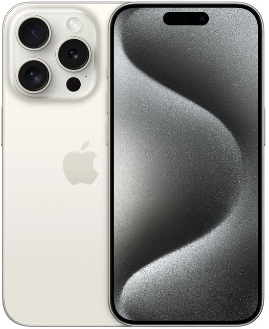 Voor- en achterkant van de witte smartphone met drie cameralenzen en het Apple-logo op de achterzijde.