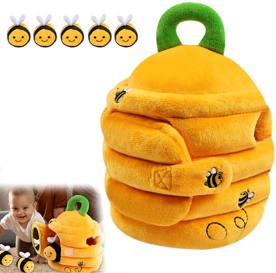 Bijenhuisje voor kinderen - Pluche speelgoed voor baby's - Bevat 5 bijen en 1 honingraat – Sensorisch educatief speelgoed – Montessori speelgoed – Speelgoed voor kinderen van 1-3 jaar – Cadeau voor kinderen - Cadeau voor baby's — afbeelding 2