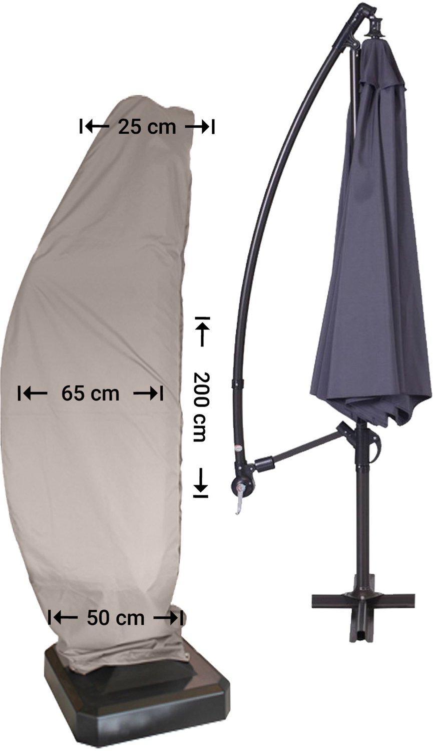 Raffles Covers Parasolhoes voor zweefparasol - Hoog 200 cm - RUC200 - Waterdicht - Ademend - UV-bestendig - Trekkoord - Rits en stok - Parasolhoes voor zweefparasol Taupe