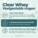 Veelgestelde vragen over Clear Whey: eiwitisolaat, 20g eiwit per portie, alleen mengen met water.