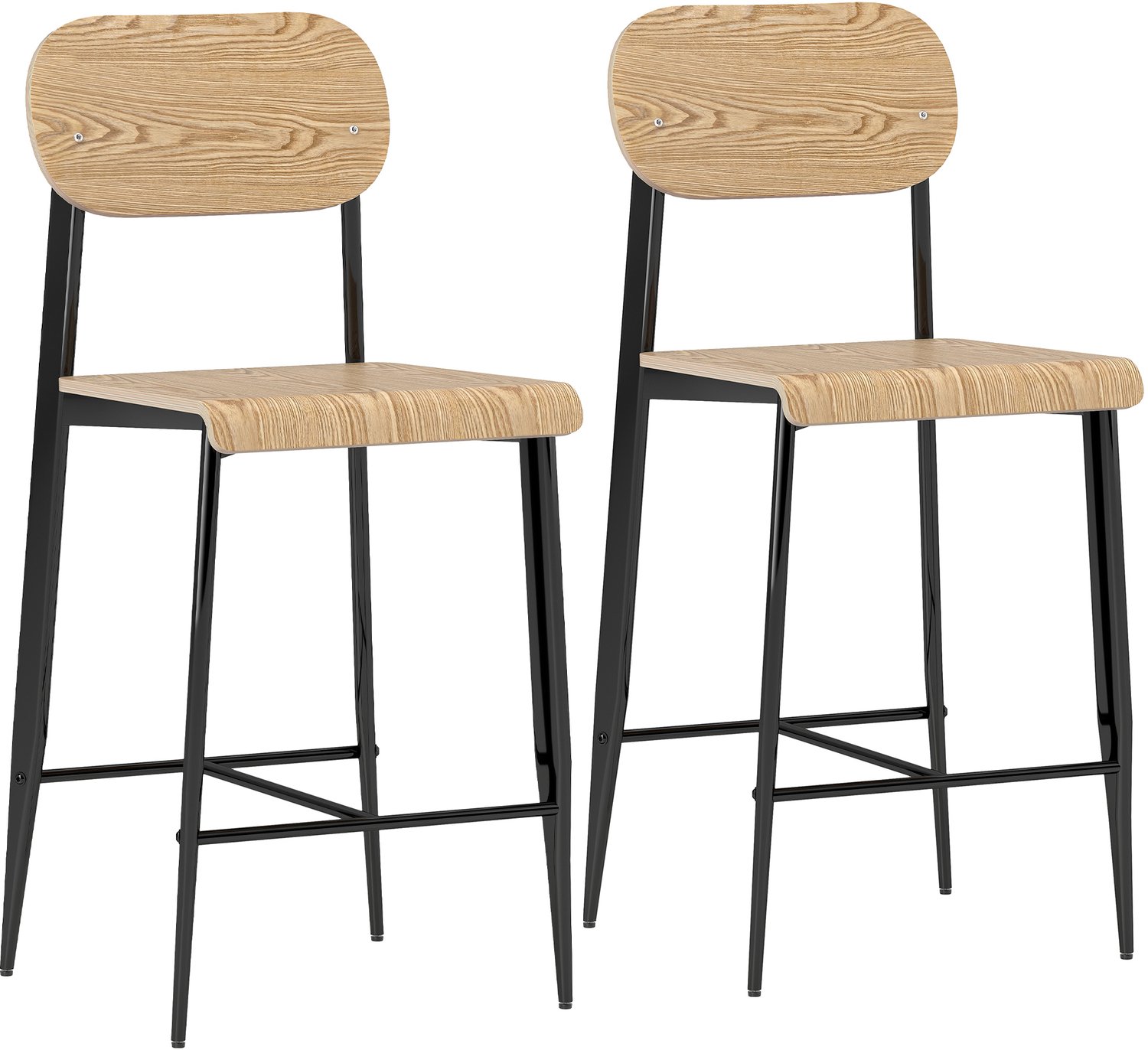 Homona Barhocker 2-delige set - Met rugleuning en voetensteun - 43 x 55 x 103 cm - Natuurlijk hout Lichtbruin