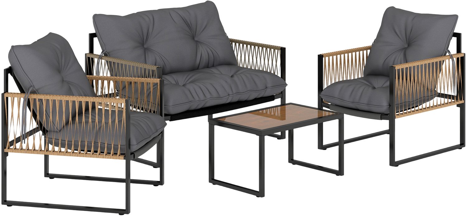 Sunona 4-delige tuinmeubelset - Met bank, 2 stoelen en salontafel - Polyrattan - Antraciet