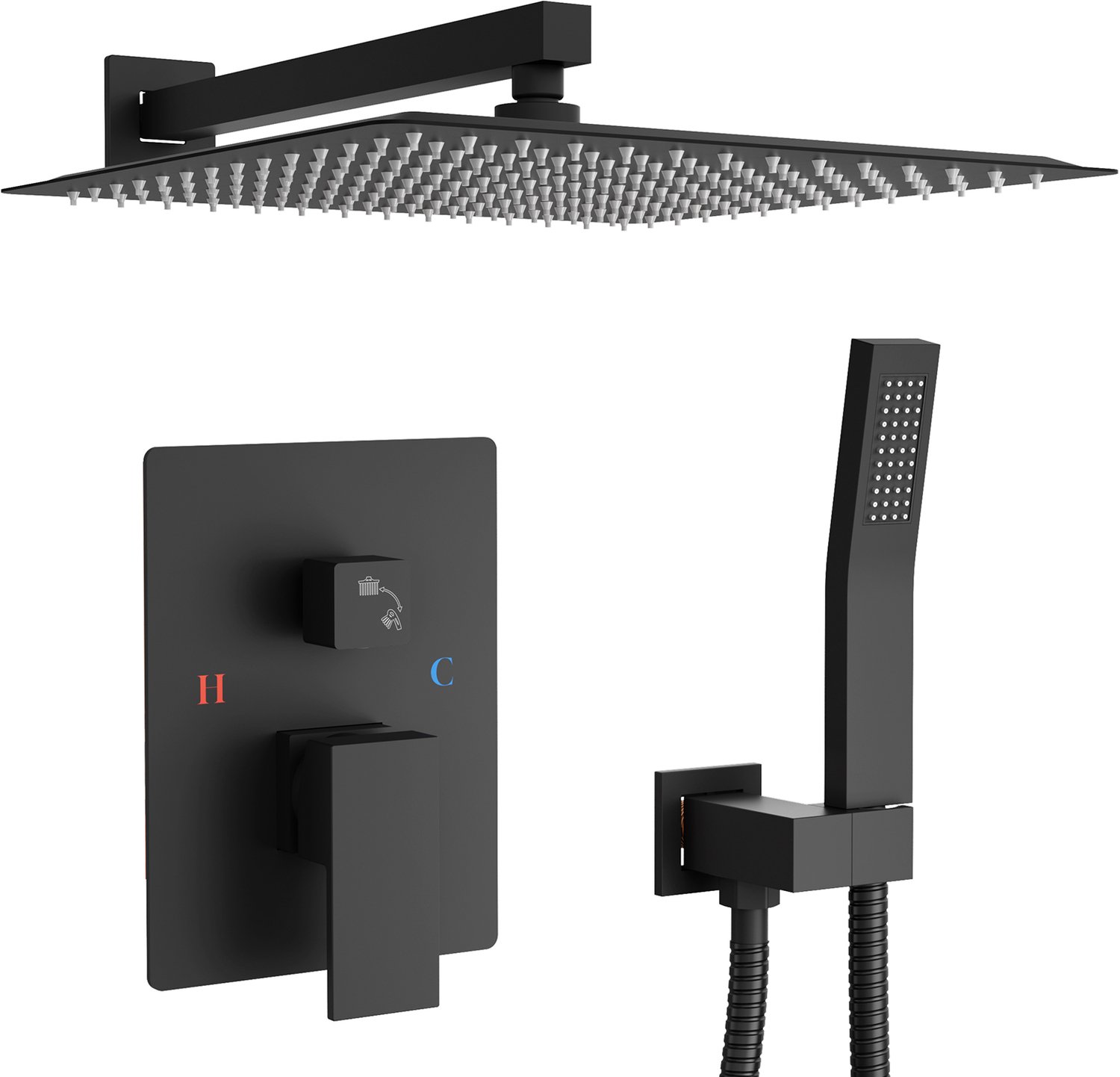 Auralum Max Inbouw Douchesysteem - Vierkant Bedieningspaneel - Koper - Doucheset - 30cm - Stortdouche - Met Handdouche - RVS - Complete Doucheset - Zwart