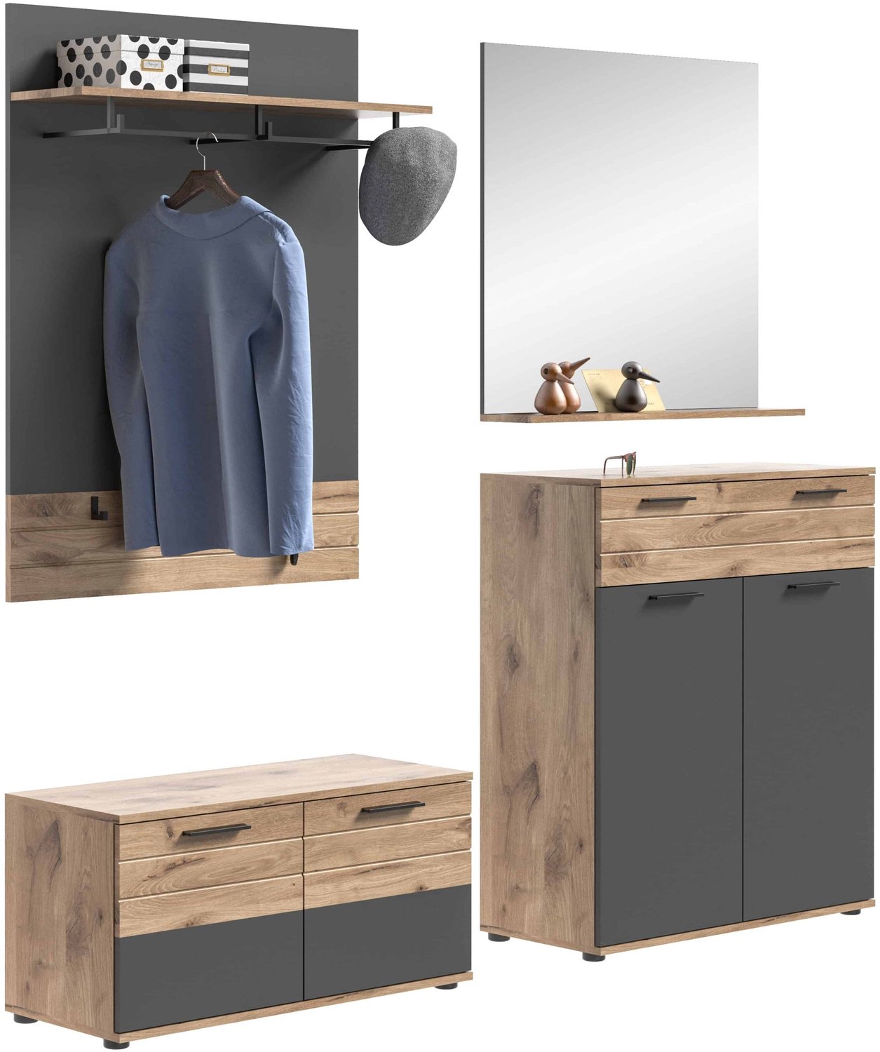 Furnilux Mason garderobecombinatie 4-delig Nox eik / grijs bruin