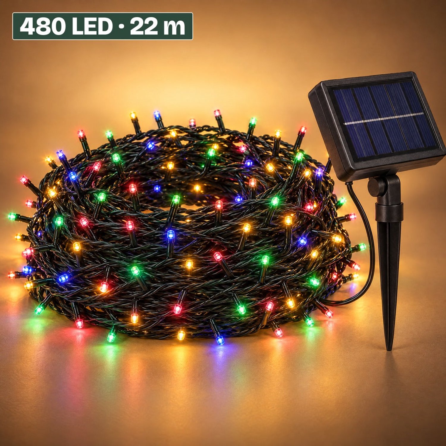 Levano Kerstverlichting Buiten 480 LED 21,5 m Multicolor - Kerstboomverlichting - Kerstlampjes - Tuinverlichting op Zonne-energie - Lichtsnoer - Buitenverlichting - LED Verlichting - Lichtslinger - Solar Verlichting - Terrasverlichting
