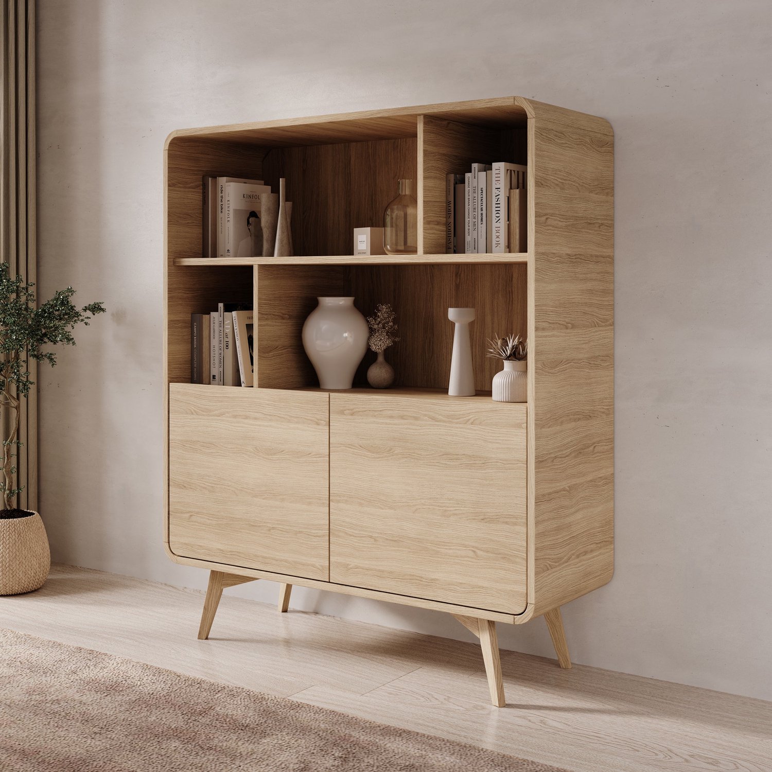 MEUBELLA Hoshii - Boekenkast - Eikenpatroon - 108x39x130 cm Bruin