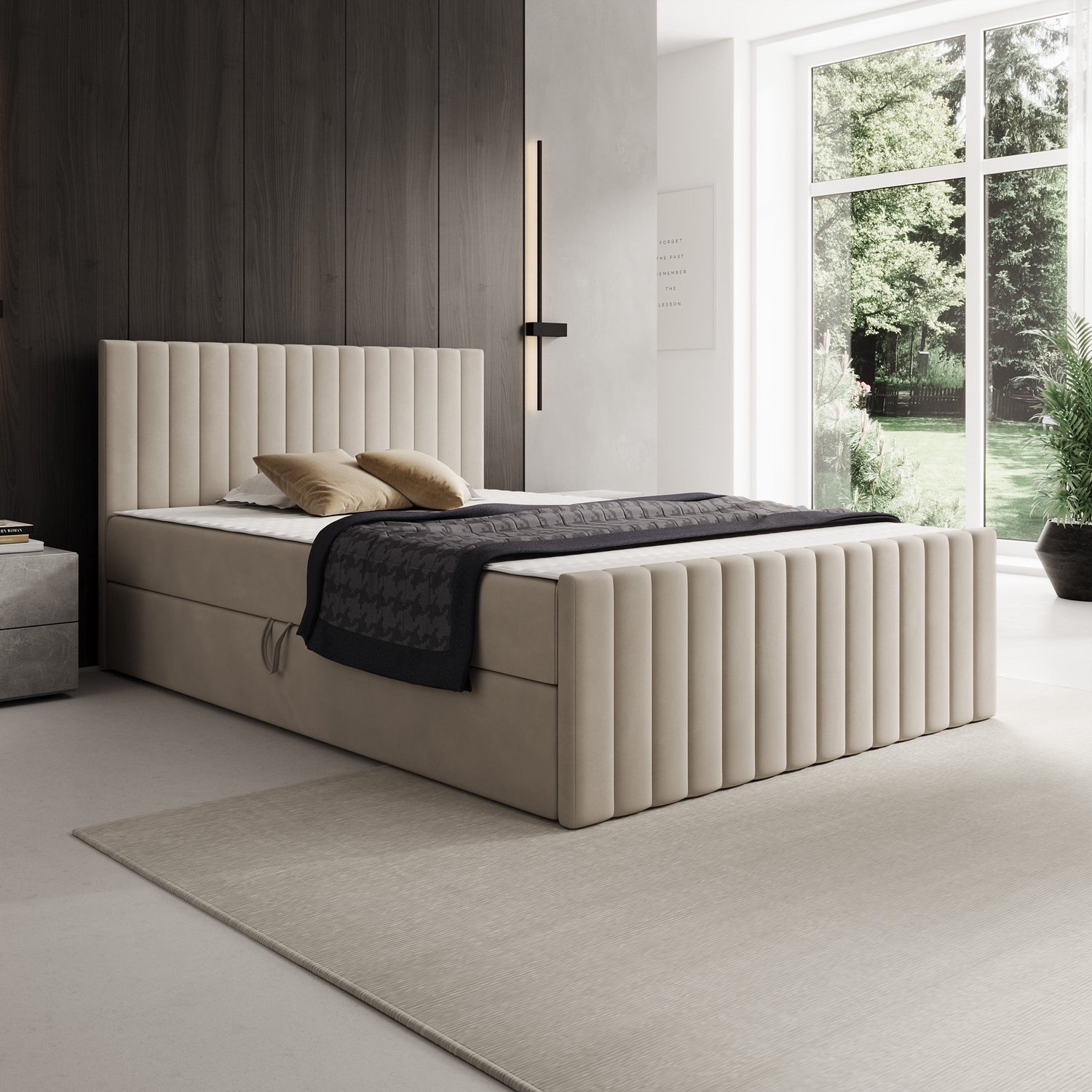 Meubella - Tori - Boxspring met opbergruimte - Stof beige - 140x200 cm