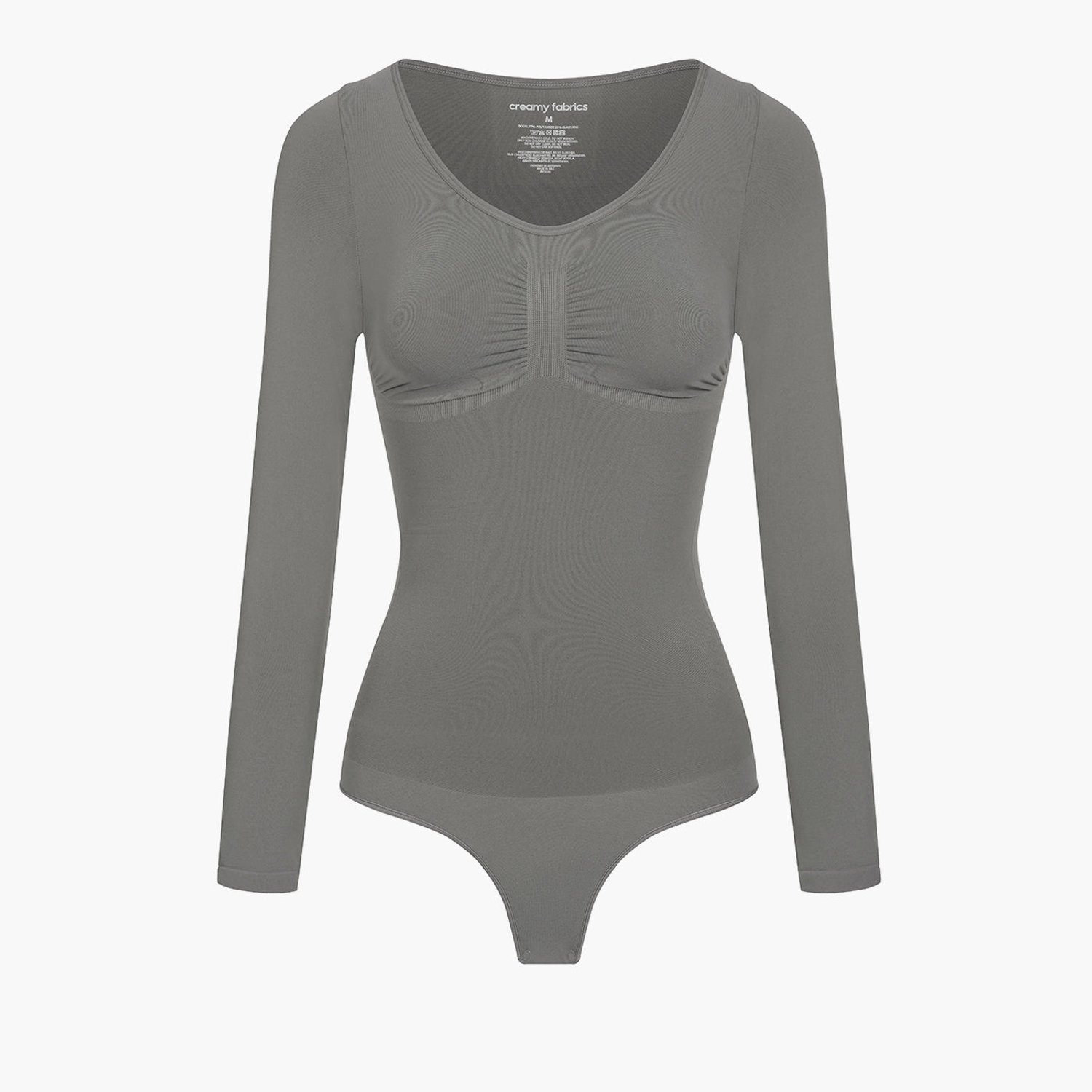 cfab Bodysuit met corrigerende werking, lange mouwen en koordjes - Grafiet