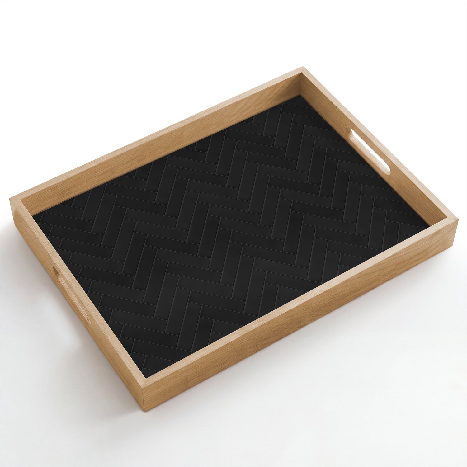 Dienblad hout 50x35 cm - Schootdienblad - Visgraat - Wandtegel - Mat - Zwart - Borrelplank rechthoek - Plateau dienbladen