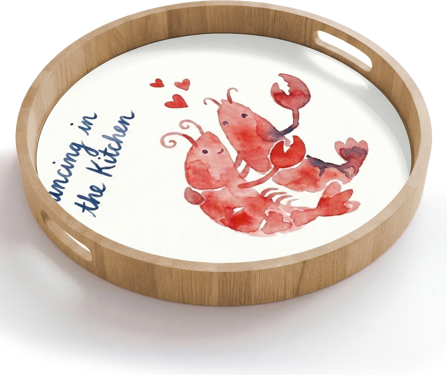 Dienblad rond 50x50 cm - Schootdienblad hout - Dier - Dans - Liefde - Waterverf - Rood - Borrelplank rechthoek - Plateau houten dienbladen