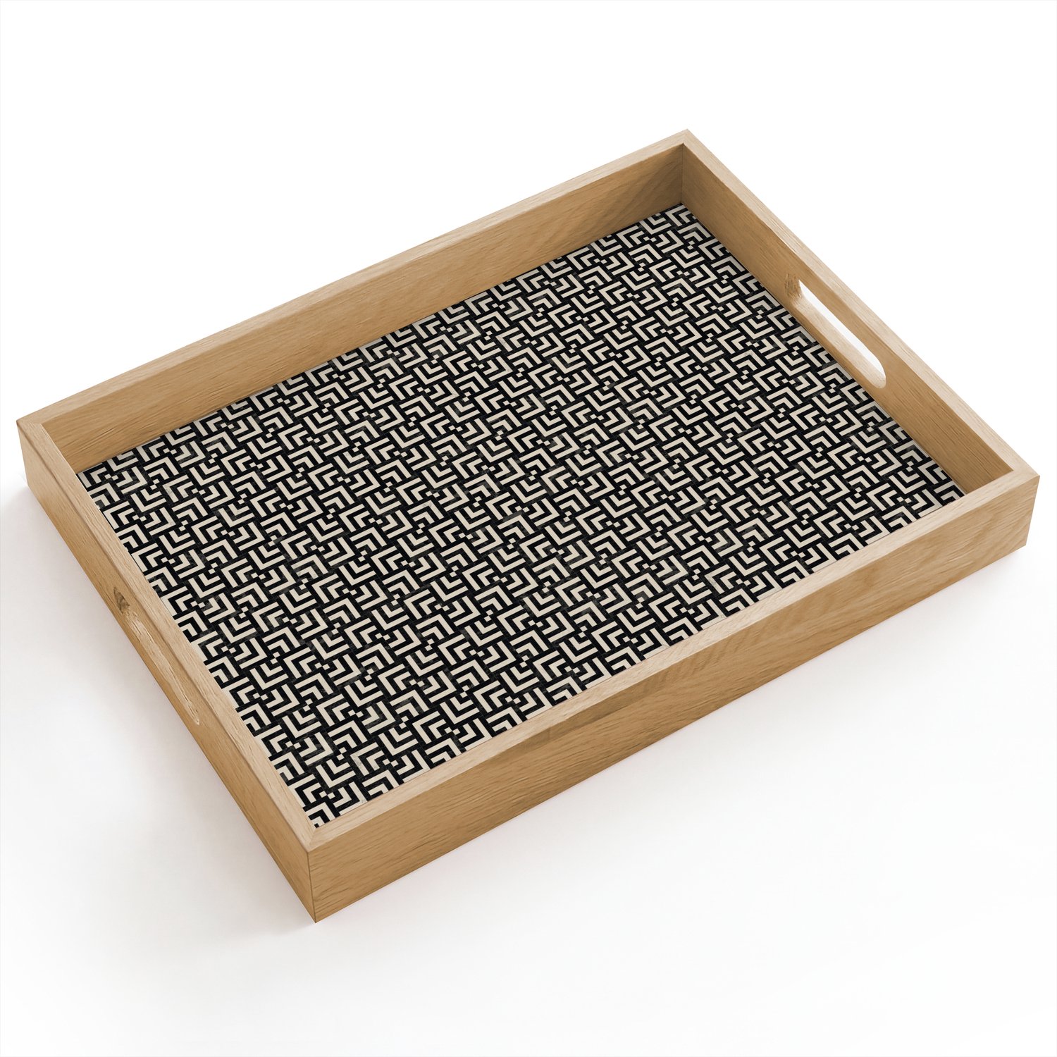 Dienblad hout 40x30 cm - Schootdienblad - Patroon - Marmer - Zwart - Borrelplank rechthoek - Plateau dienbladen
