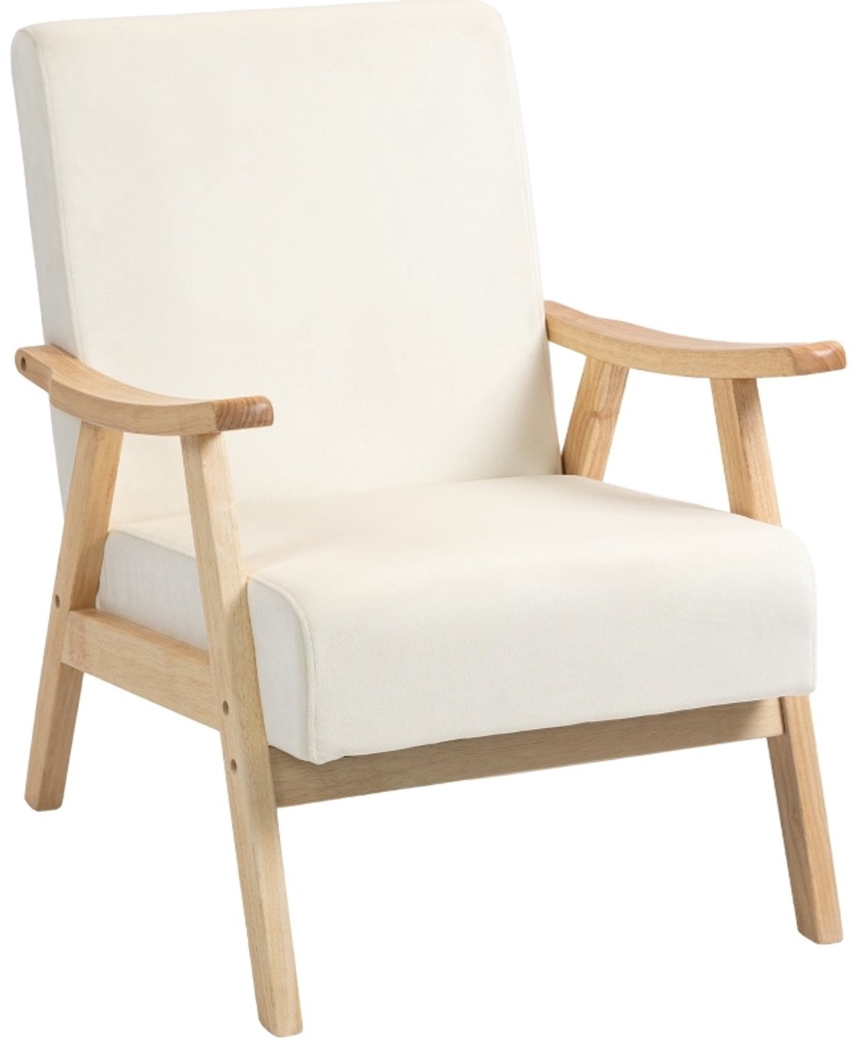 STILVORA Fauteuil 65 x 80 x 83 cm - Met Gebogen Armleuningen en Dikke Kussens - Voor Woonkamer en Slaapkamer - Polyester en Hout - Crèmewit