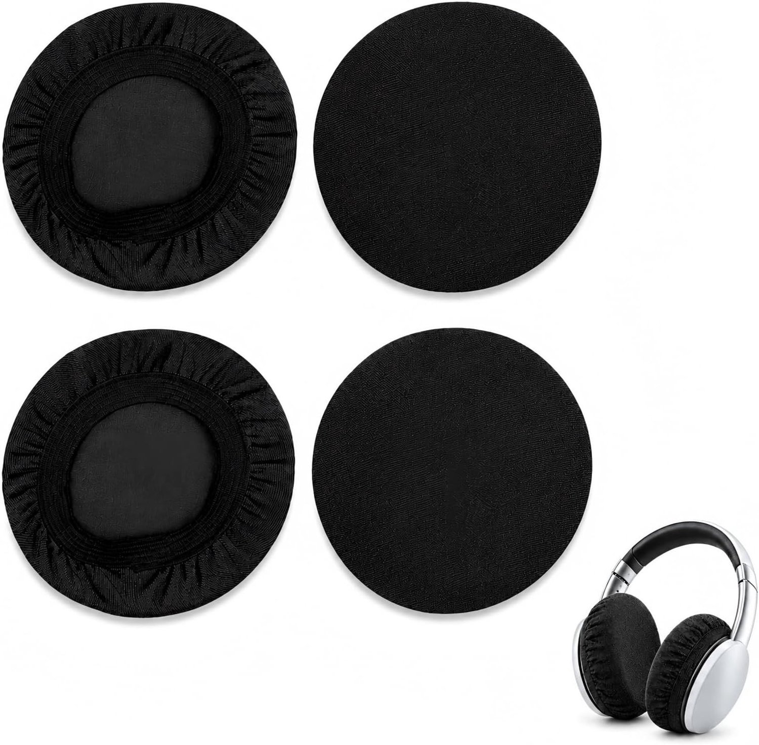 Zwarte Hoofdtelefoonhoezen - 4 Stuks Wasbare Elastische Oorkussens voor 4 Inch Hoofdtelefoons, Comfortabele Bescherming en Duurzaam Gebruik
