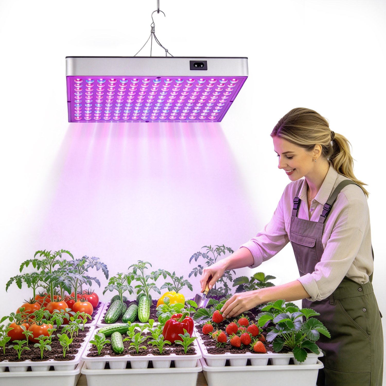 Aufun 45W LED-Plantenlamp,Volledig Spectrum,Kweeklamp Voor Planten,225 LED's,Rode En Blauwe LED-Plantengroeilamp, Hanglamp Voor Binnentuinplanten,310*310*35mm (45W)
