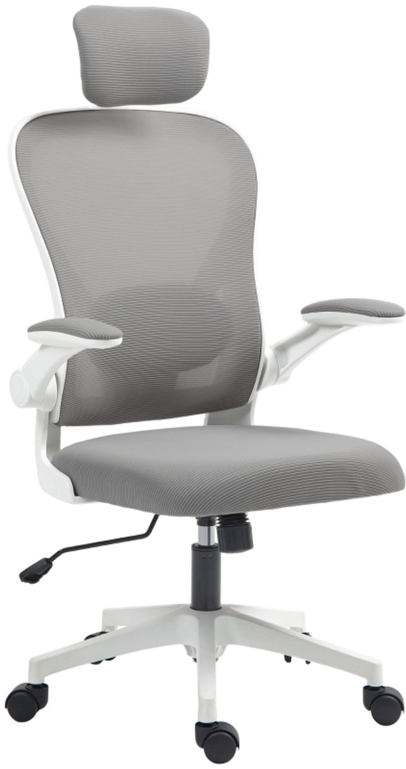 Clruro Bureaustoel - 64x63x115-125 cm - Ergonomisch - Klaparmleuningen - Polyester - Grijs