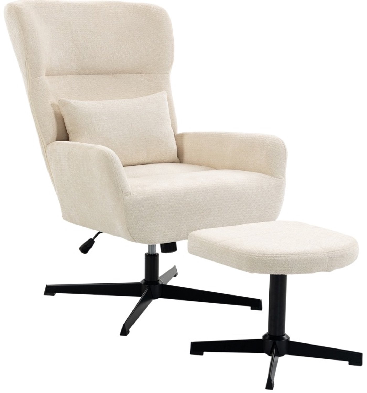 MODFU Draaibare Fauteuil Met Hocker - Verstelbare Hoogte - Chenille - Crème