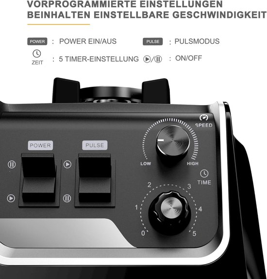 Multifunctionele blender 2 L - 1600 W, 6 messen, kunststof, zwart van Maisentiel — afbeelding 5