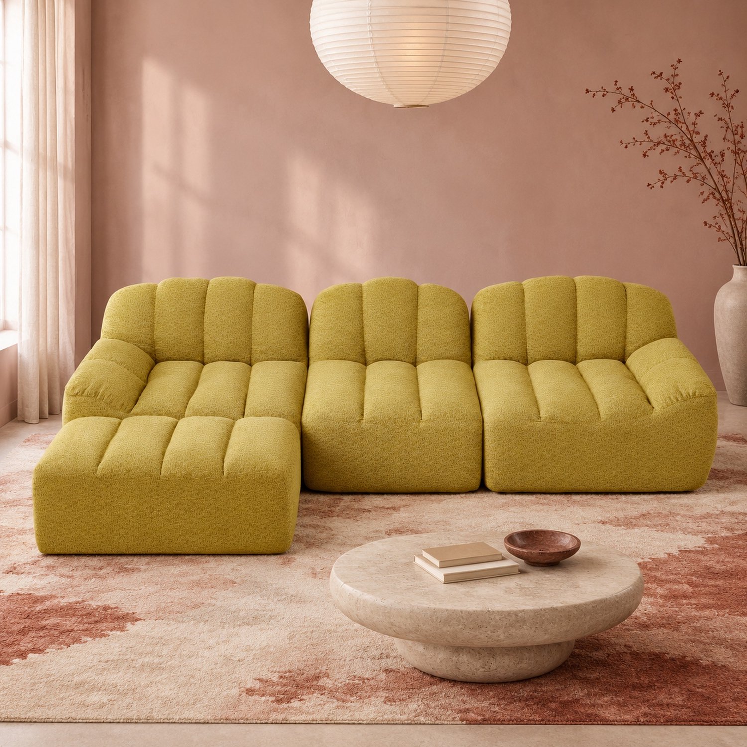 WUVRIE Modulaire hoekbank 3-zits 288x165 cm - Met ottoman en 32D schuimvulling - Geel