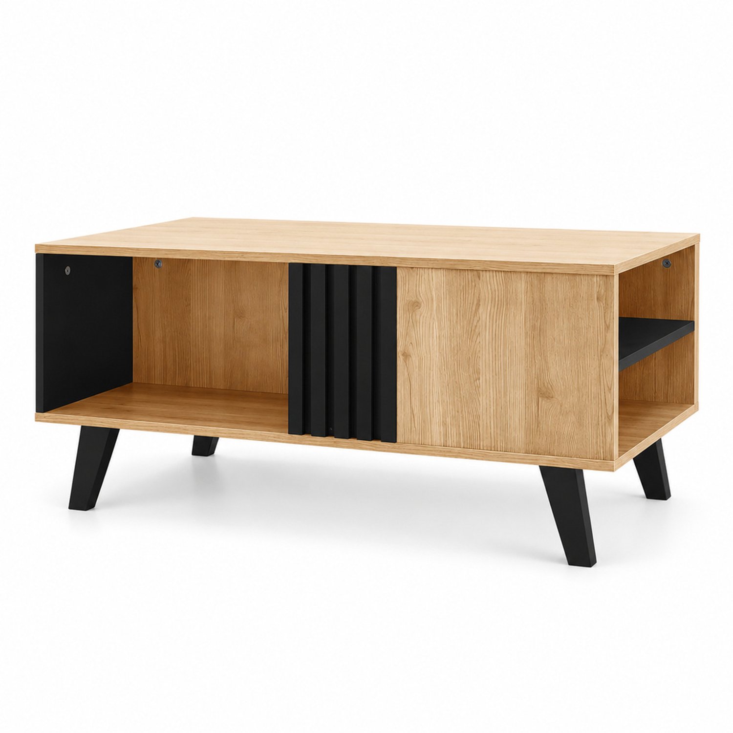 LONG DRAGON – Salontafel – Ruime opbergvakken en geribbeld front – Naturel – 100 × 60 × 45 cm