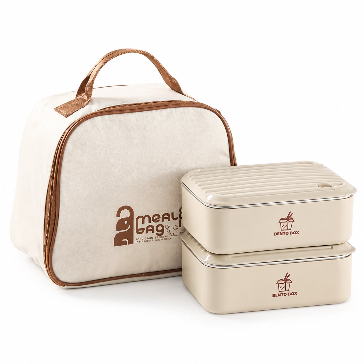 Broodtrommelset met 2 witte lunchboxen van elk 800 ml, bestek en isolerende tas